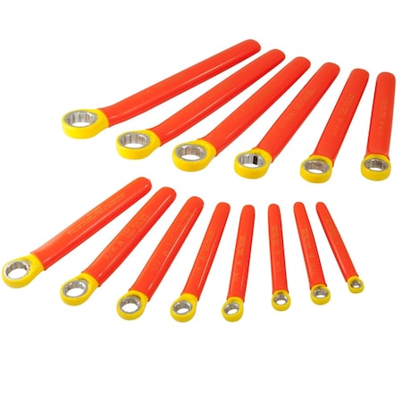 Gray Tools 14 Piece 12 Point SAE Box End Wrench Set, 1/4" - 1", 1000V Insulated 176LR-I